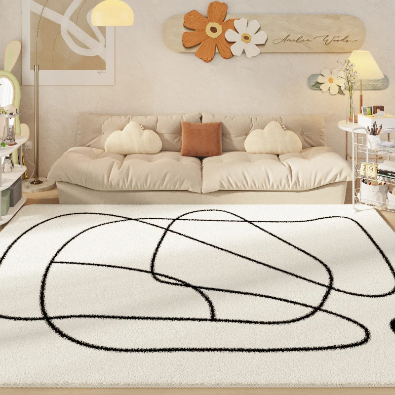 Luxury Cream Style Rugs for Bedroom Large Area Living Room Decoration Carpet Simple Thicken Floor Mat Abstract Design Plush Rug