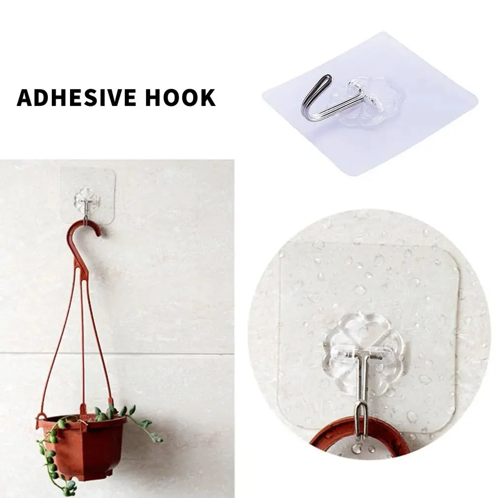 透明な防水フック,マークなし,粘着性のあるフックのパック,吸盤フック,バスルームとキッチン