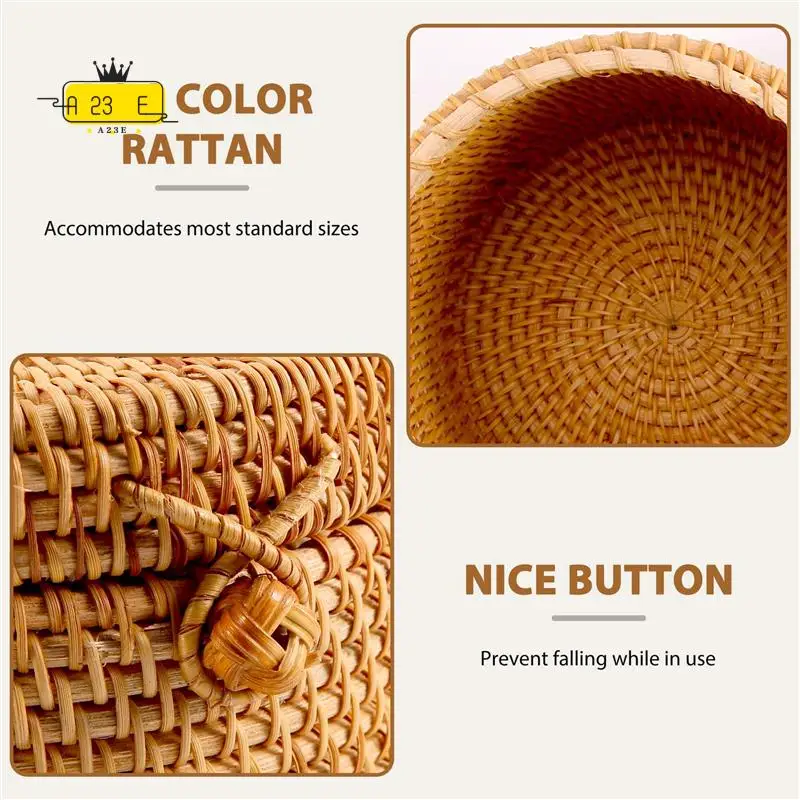A23E-Rattan Tissue Box Toilet Paper Cover Wicker Decorative Holders With Lid For Storage Single Roll And Tissues In Bathroom