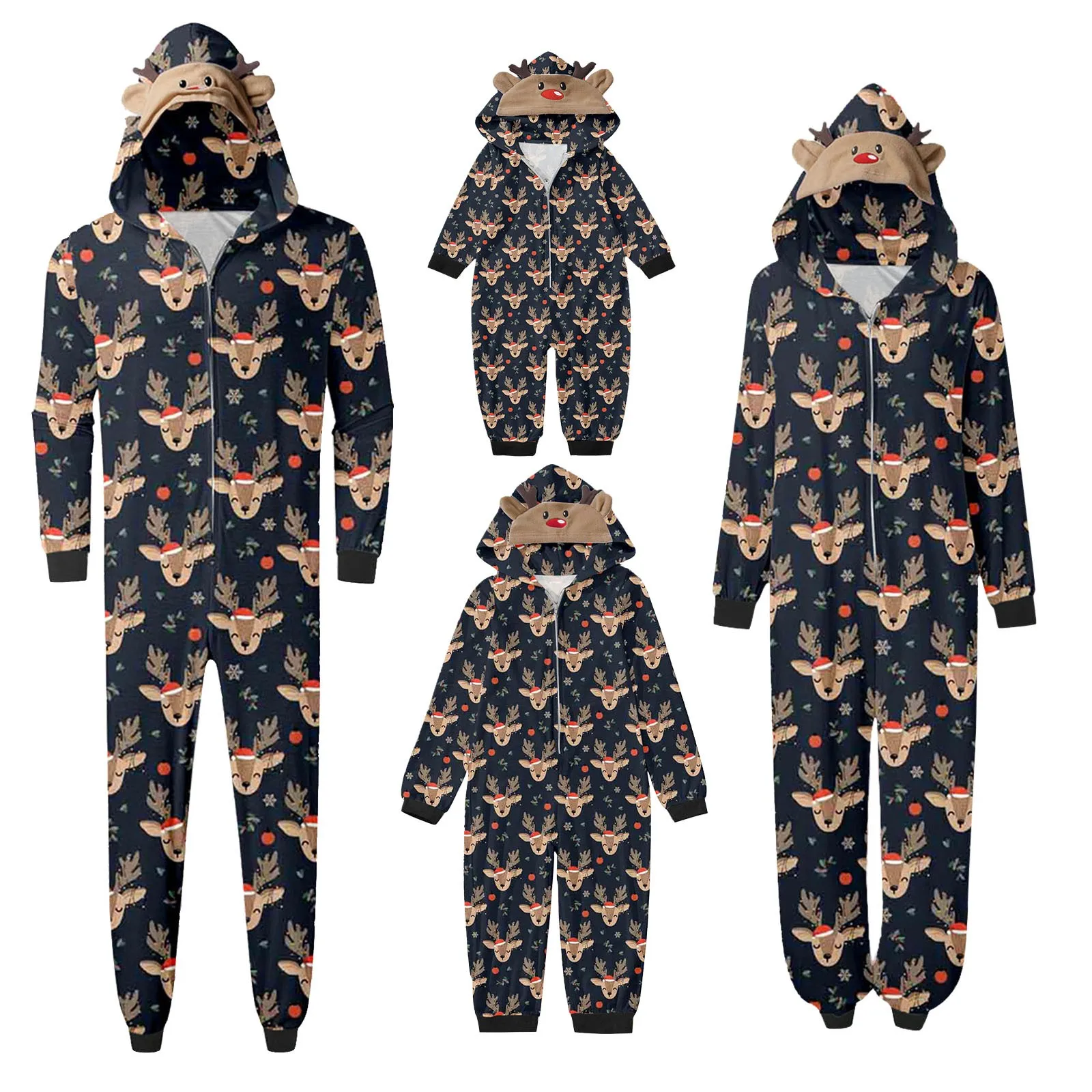 Christmas Pajamas for Family Cute Deer Ear Hooded Jumpsuit Mother Father Kids Baby Matching Outfit Rompers Xmas Family Look