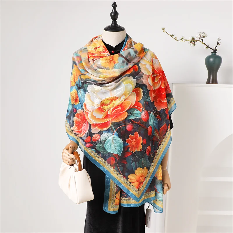 Luxury Brand Scarf Spring Summer Women Beach Sunscreen Fashion Party Shawl Quality Silk Lady Popular Print Scarves Hijab