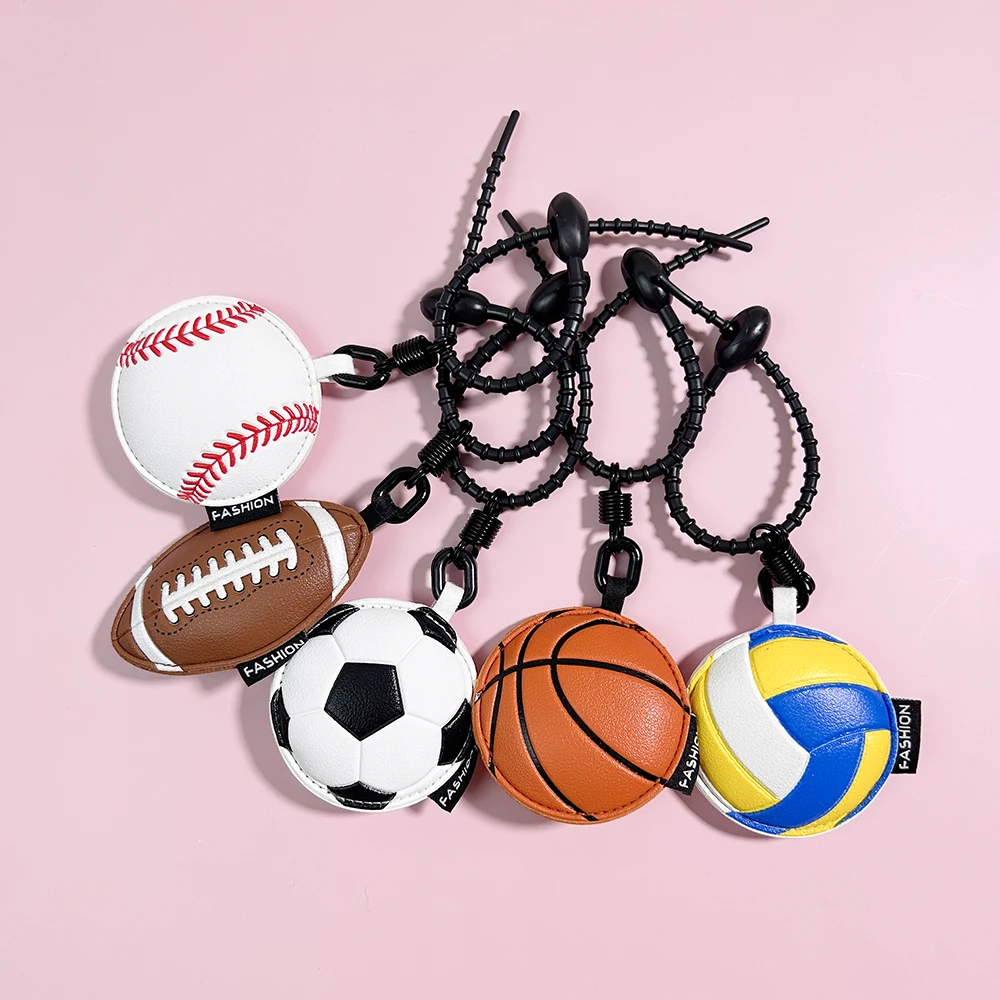 New Sports Leather Keychain Set - Baseball/Football/Basketball/Volleyball Designs, Trendy Car & Bag Charm for Couples