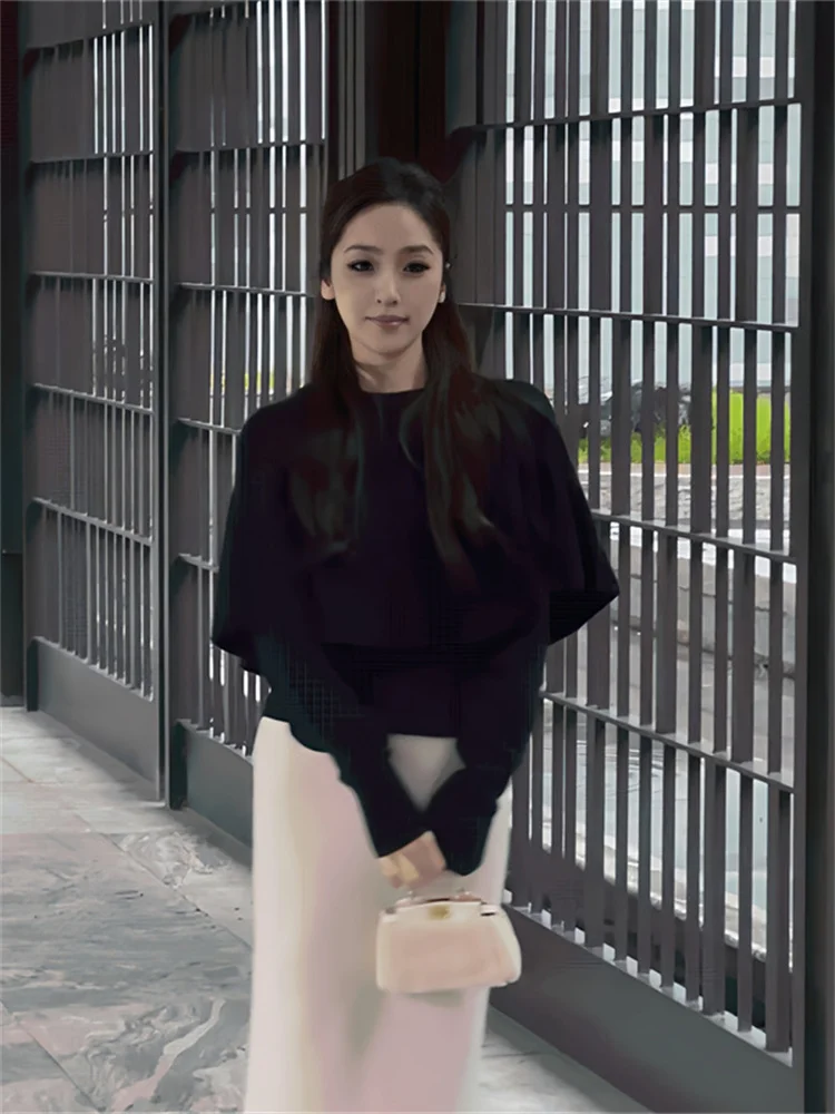 

Ele Bla Knitted Sweater for Women Spring Season High Quali New Sle Commute Faion Korean Version Long Sve round...