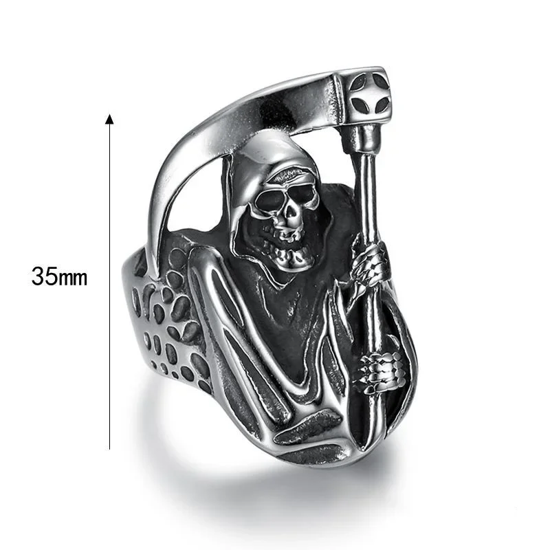 CHUANGCHENG Vintage Biker Goth Death Skull Grim Reaper Stainless Steel Men\'s Rings Size 7-15 Accessories