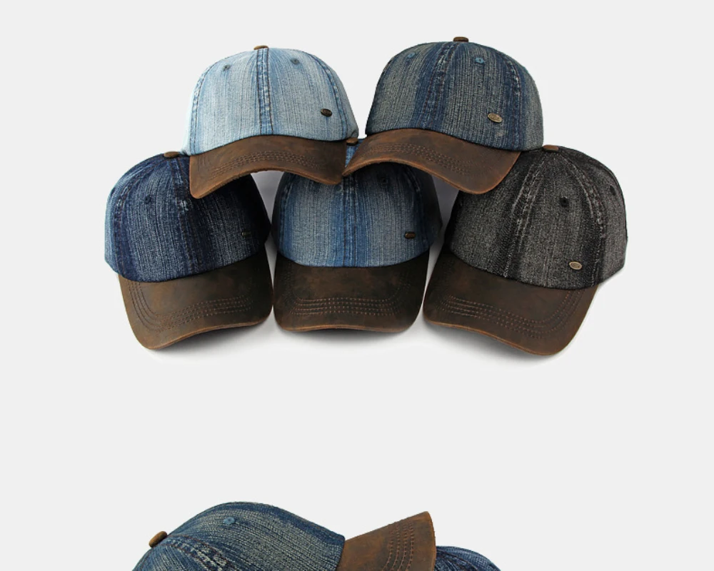 HT5132 Ganzjahres-Denim-Cap für Herren und Damen 2026 Neue Verstellbare Baseballkappe 100% Baumwolle 6 Paneele Snapback Cap Patchwork Hip-Hop-Kappe – Detail 2