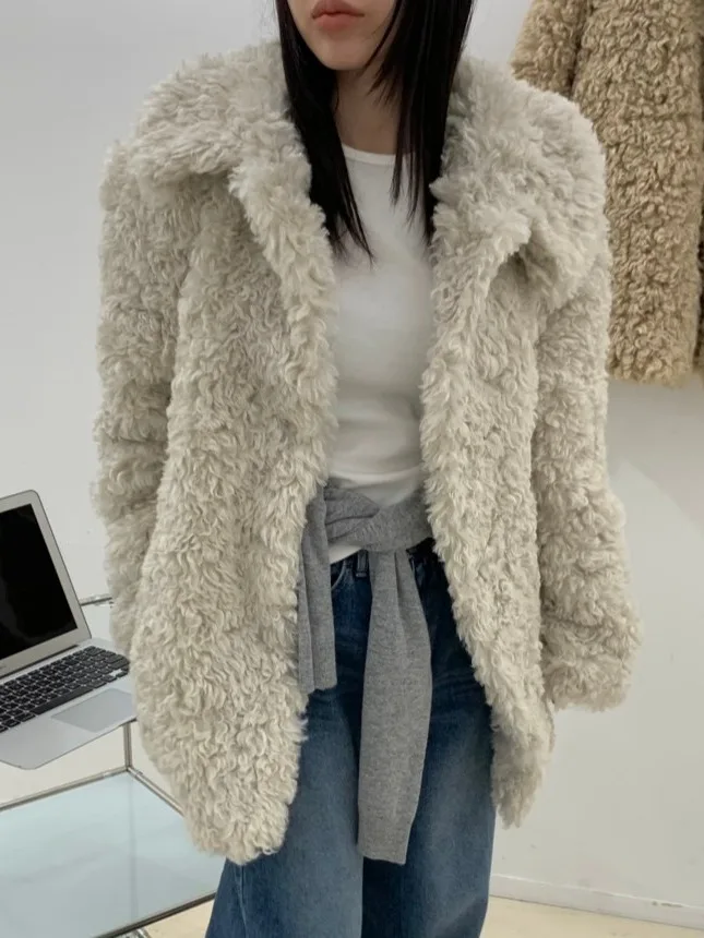 

Winter Warm Cotton Faux Fur Coat Korean Sle Women's Faion Outerwear Mid-Length Polyester Fiber No Hat
