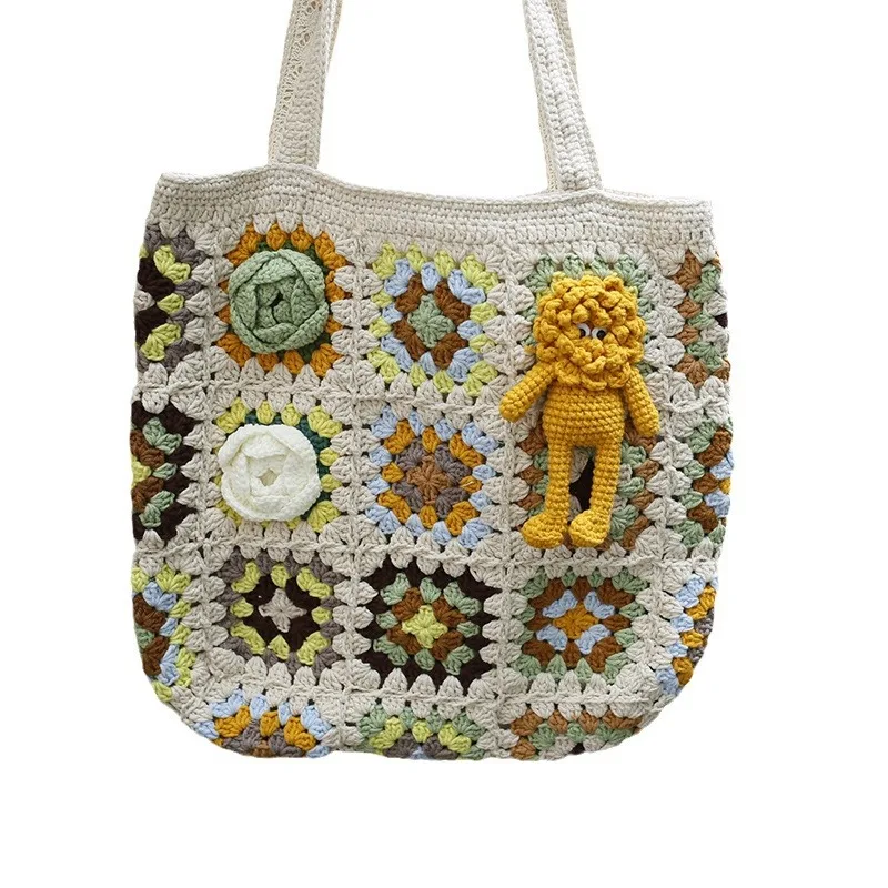 

Mori handwoven camellia shoulder bag, wool crocheted women's bag finished product, handmade shoulder bag