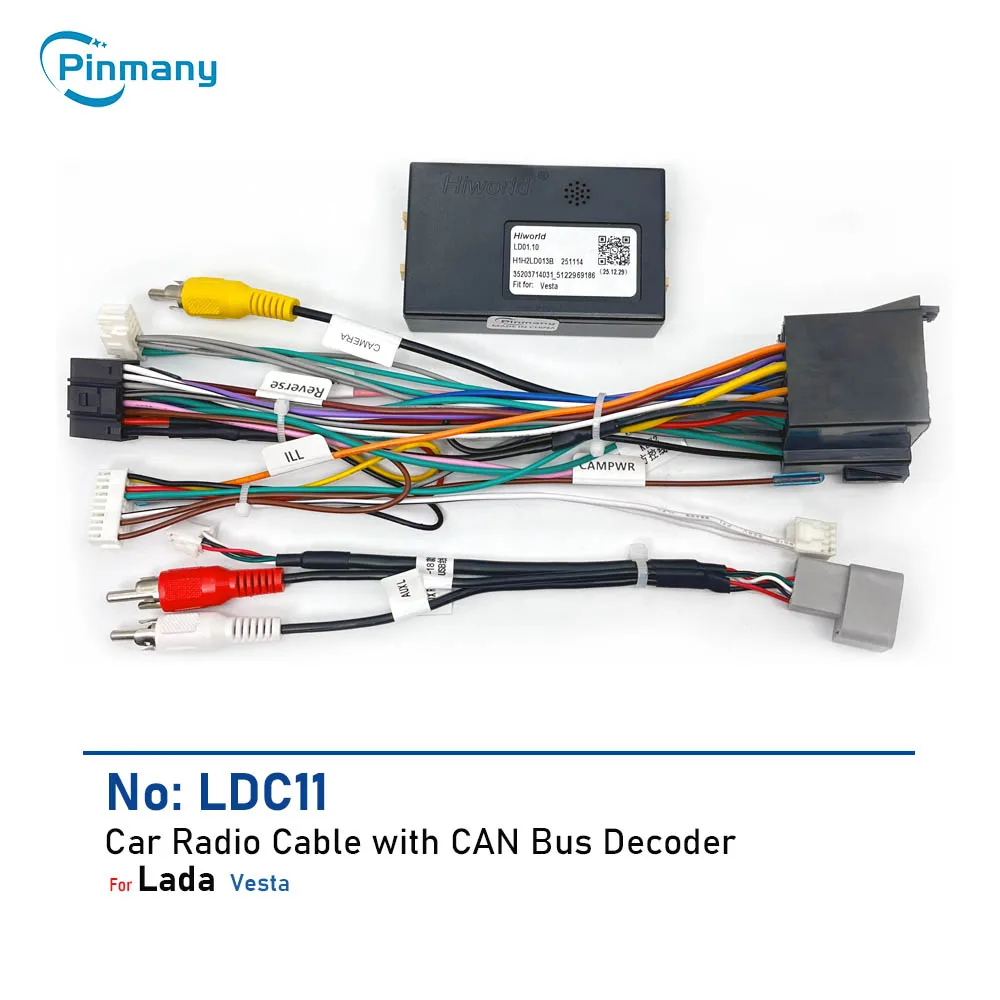 Car Radio Cable Connector LDC11 Android Head Unit Wire Harness Adapter with CAN Bus Decoder for 2015~2022 Lada Vesta