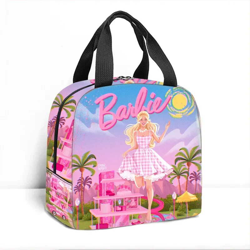 Kawaii Barbie Lunch Bag MINSO Anime Lovely Children Cartoon Shoulder Bag borsa per isolamento termico con stampa di moda portatile