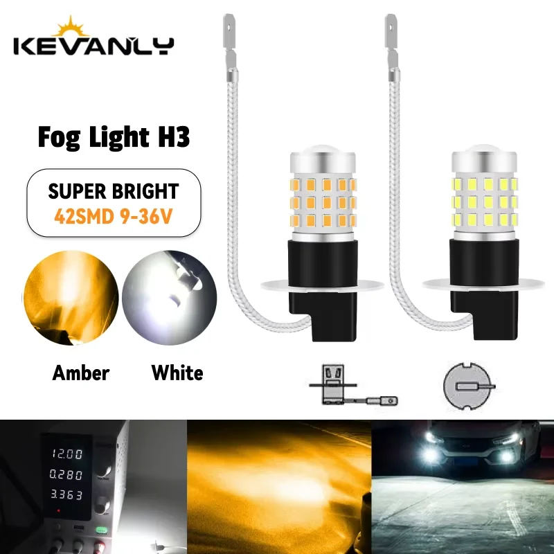 2pcs H3 LED Car Fog Light with lens 9-36V Fog Running Light Bulb Super Bright LED Auto Lamp h3 led yellow No Adapter Required