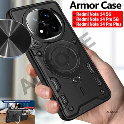 Slide Camera Funda for Redmi Note 14 / 14 Pro Plus 5G Global Case Ring Stand Protect Cover for Xiaomi Redmi Note 14 Pro 5G Capa