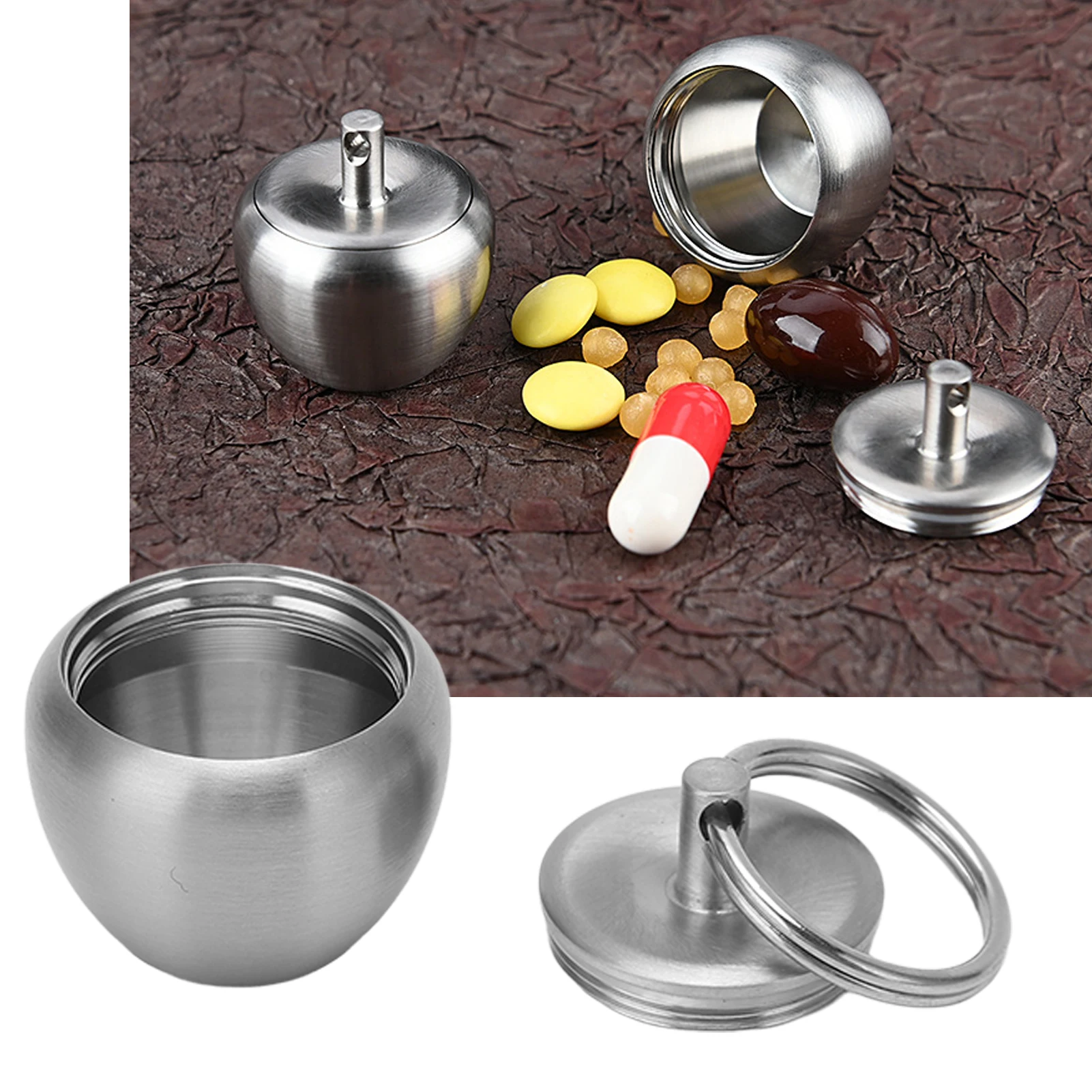 Mini Medicine Jar Anti Slip Stainless Steel Pill Case Keychain Pendant for Cinnabar for Buddhist Scriptures for Safety Charm