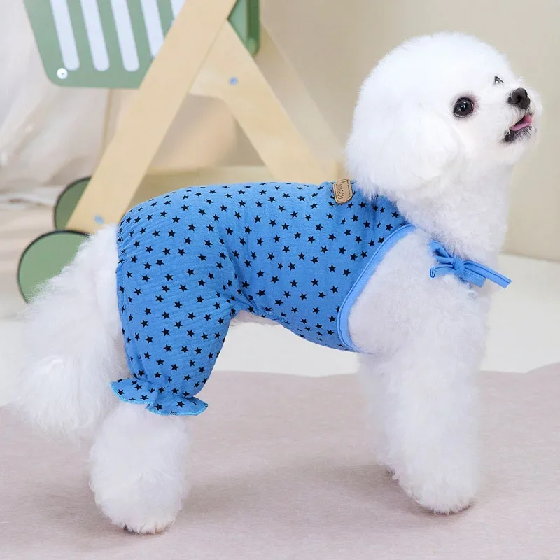 Cool Cat Dog Jumpsuit Pajamas Blue Beige Sling Vest Clothes Pet Clothing Summer Print Dog Pijamas Onesie For Small Dogs Chiwawa