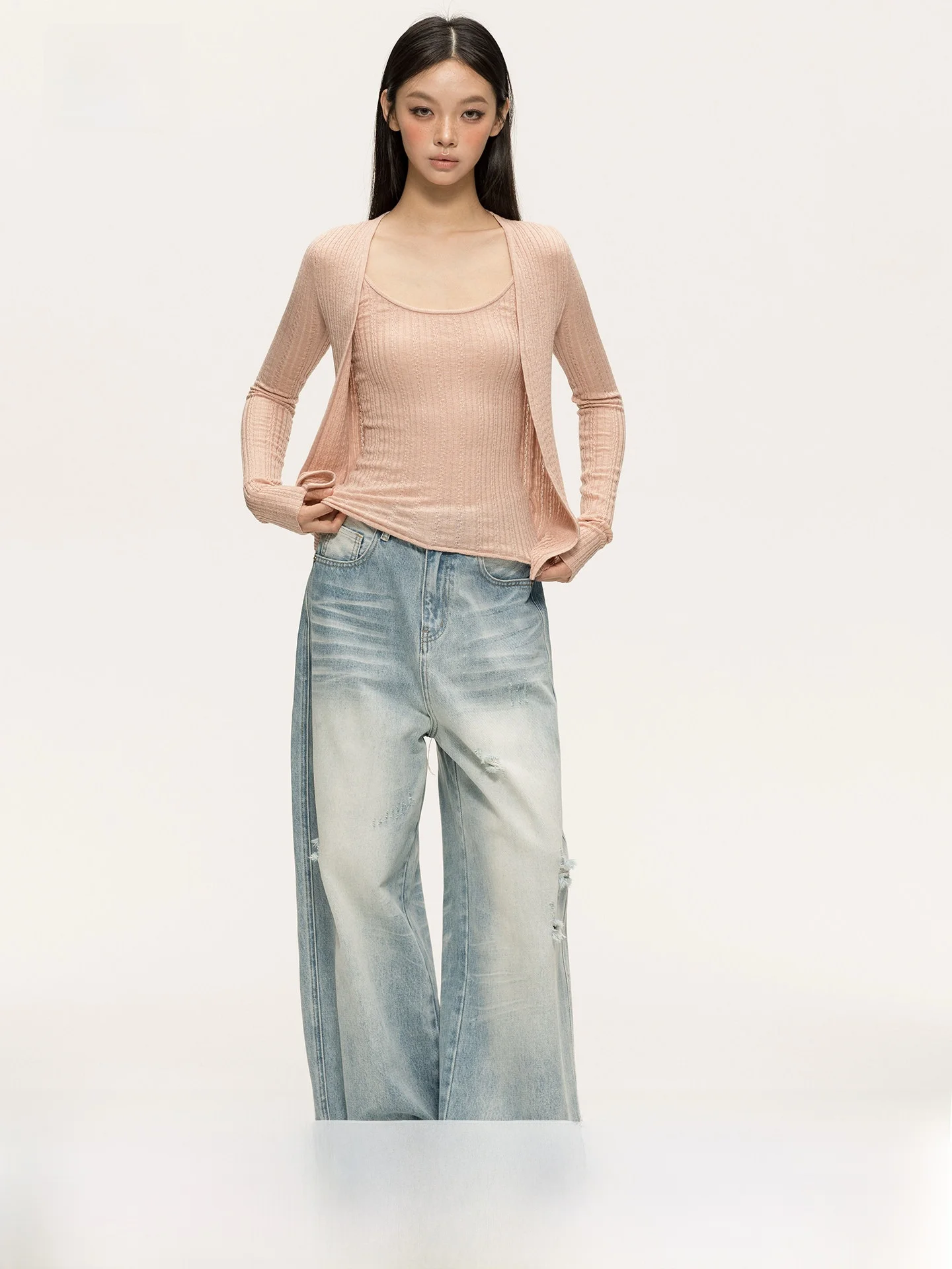 

High Waist Wide Leg Jeans Women's Summer Casual Ankle-Length Torn Denim Pants Anna Aneae Vintage Loose Fit Straight Leg Jeans
