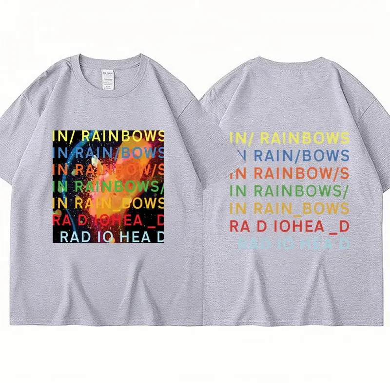 男性のゴシックヘッドのロックバンドTシャツ,レインボーカラーの音楽アルバム,半袖,ヒップホップスタイル,パンク,特大ストリートウェア