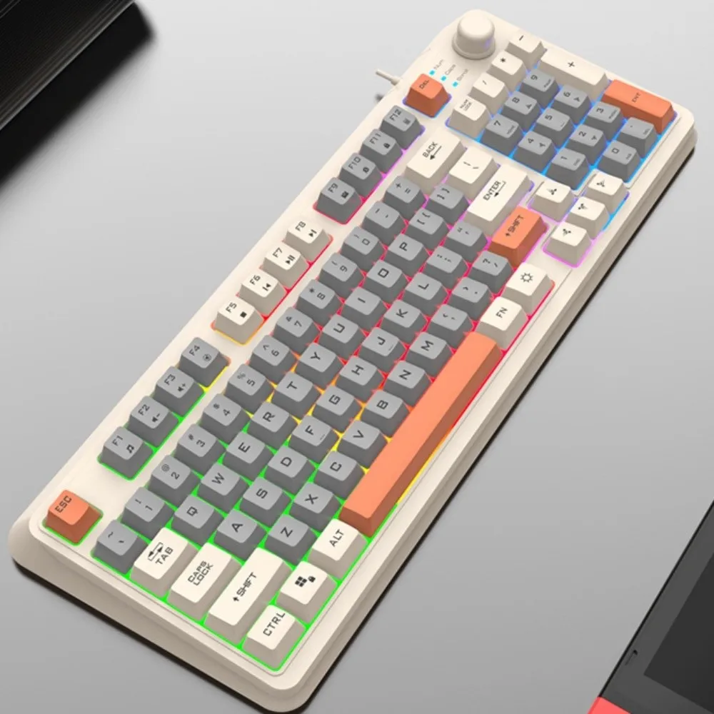 

Механическая проводная клавиатура с подсветкой RGB, независимая ручка, разноцветный дизайн, 94 клавиши, RGB-клавиатура, светящаяся регулируемая громкость