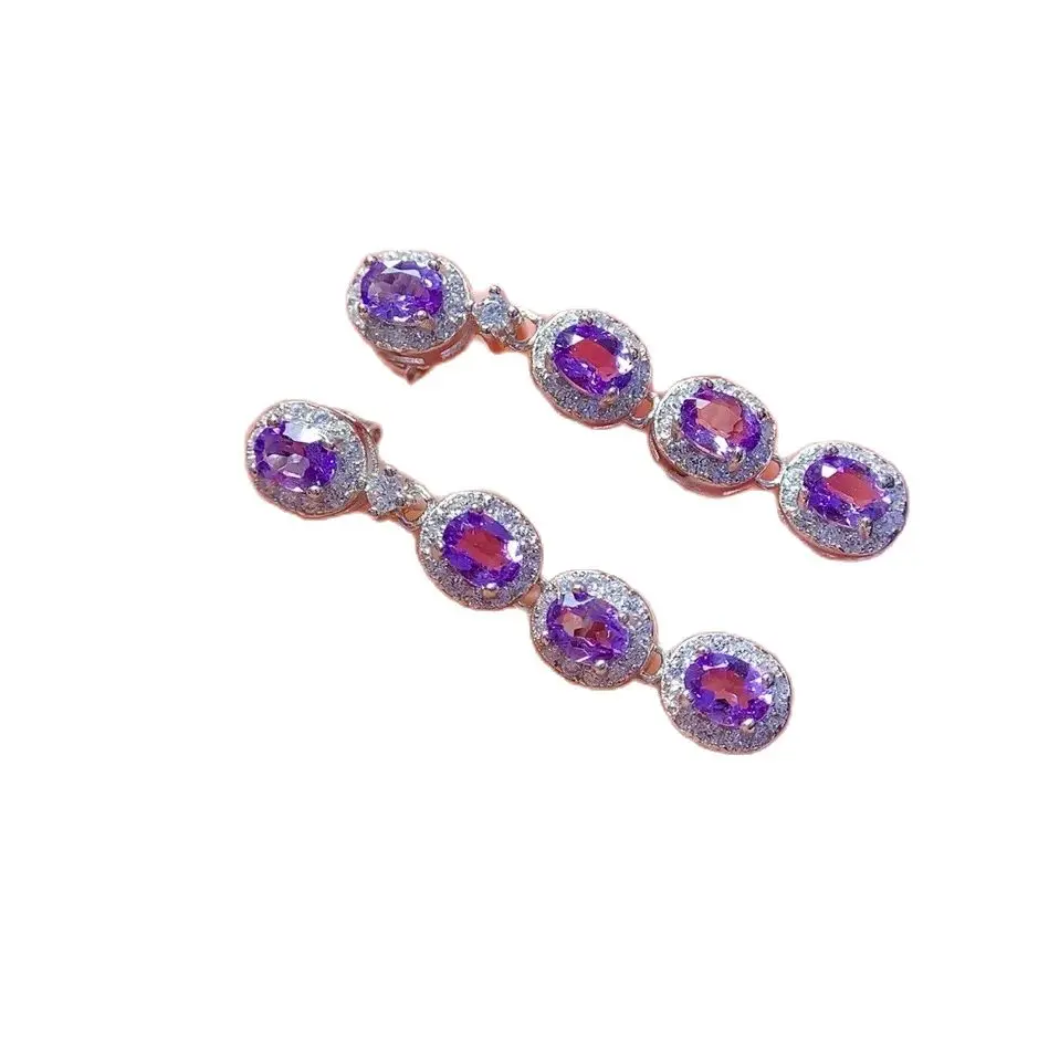 SHILOVEM 925 sterling silver Natural Amethyst  stud earrings fine Jewelry women party wholesale new  gift 3*4mm  le030499agz