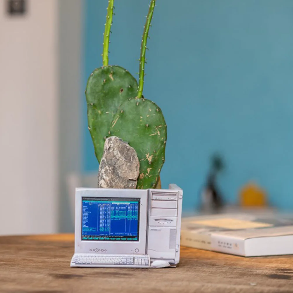

1Pcs Retro Computer Bonsai Planter Creative Resin Flowerpot for Home Office Desktop Indoor Decor Succulent Holder Unique Plants