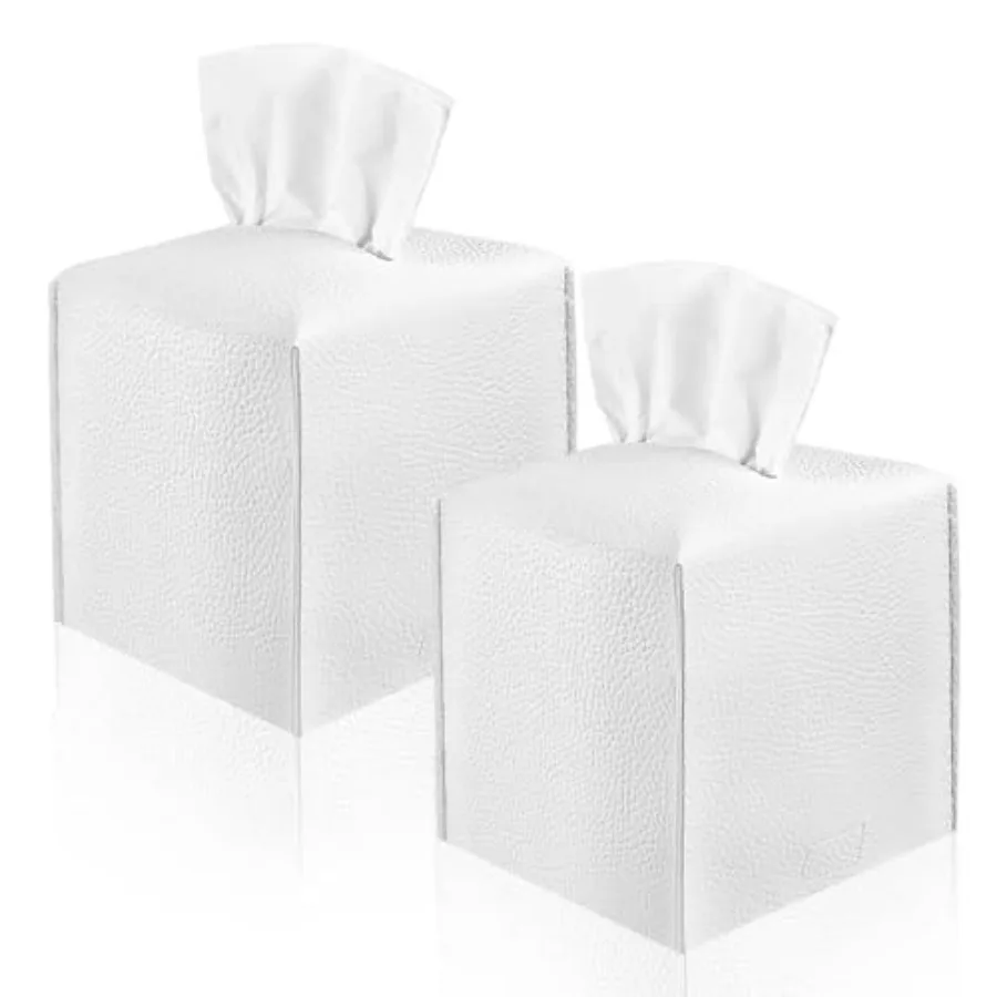 

2 Pack, Tissue Box Cover Holder, Square Modern PU Leather Tissue Box Holder, Can be Used for Bathroom Dressing Table, Bedside T