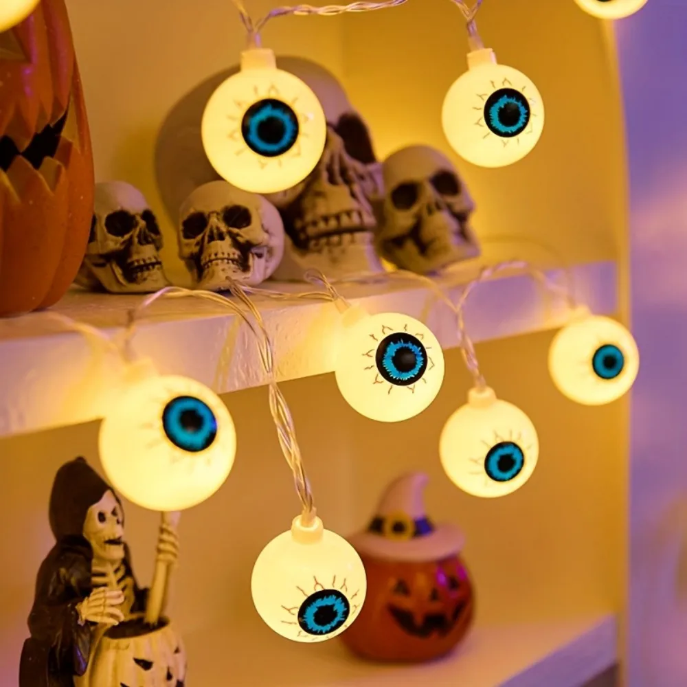1.5M10LED Halloween Eyeball Shaped LED Light String, Battery Powered, Suitable For Indoor Courtyard Festival Party Decoration