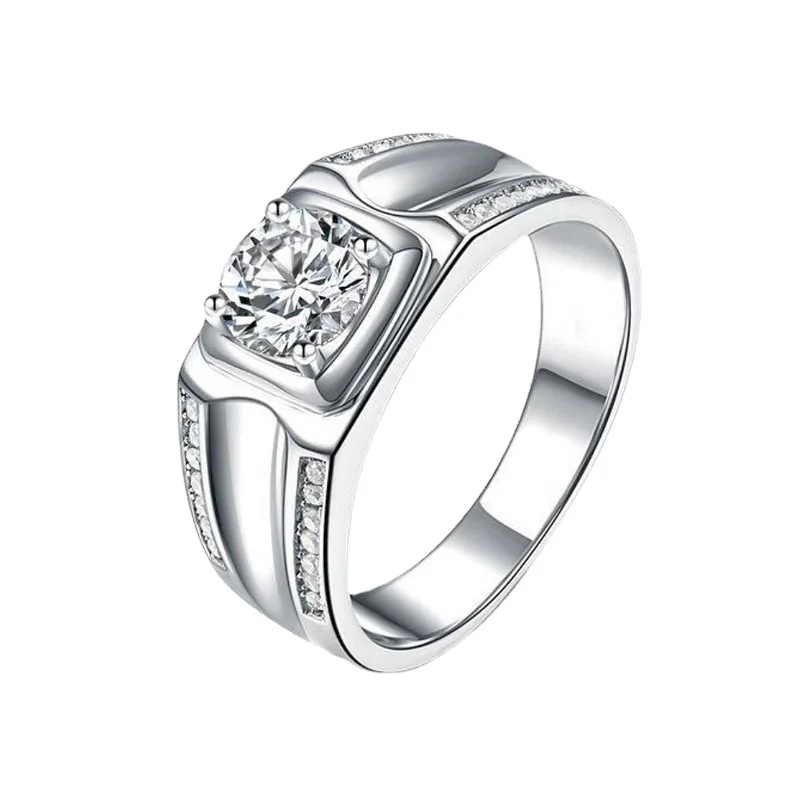 Stylish Ring Men's 1 Carat Moissanite PT950 Platinum - 1 Carat Double Row Men's Band, PT950 Platinum, Daily Office Piece