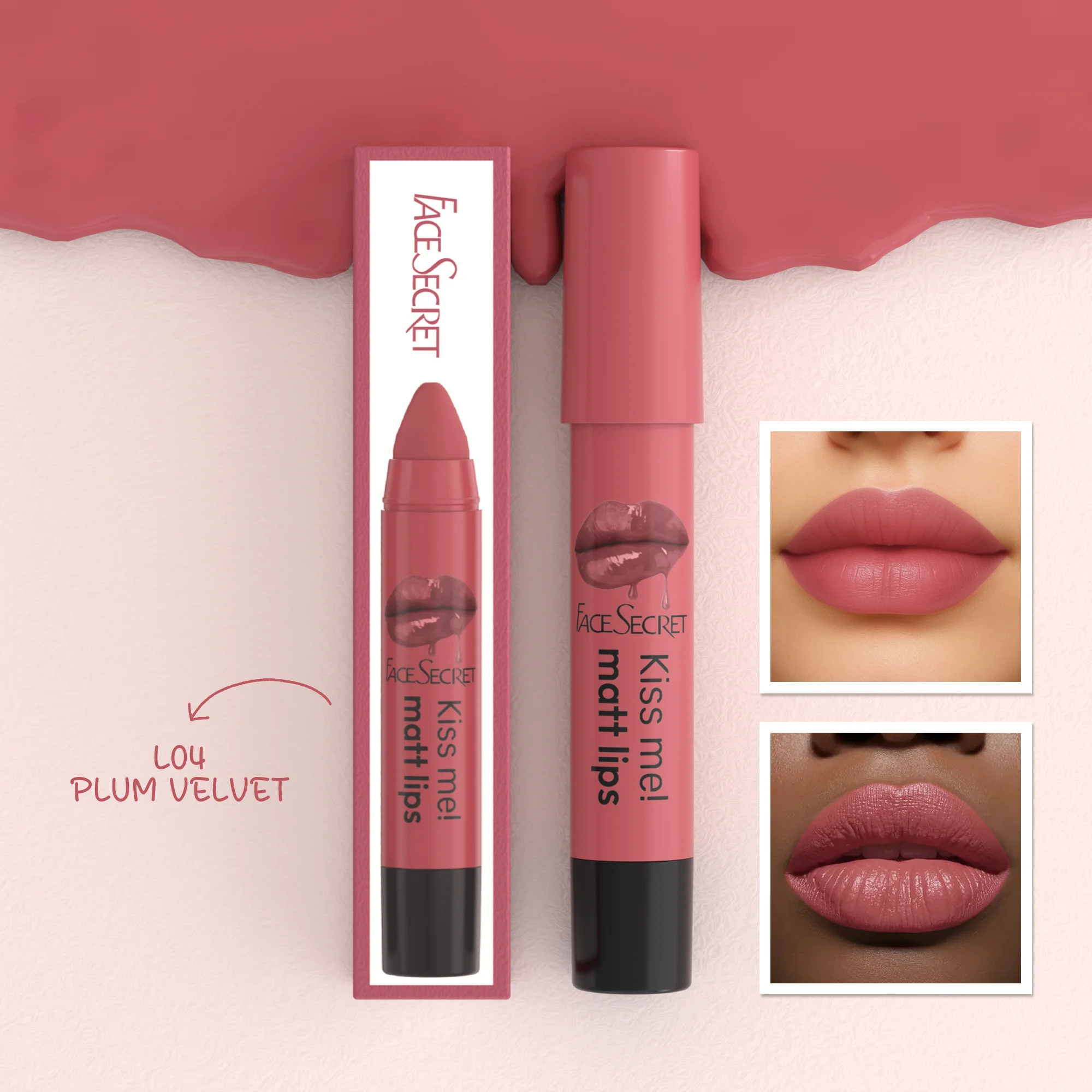 Face Secret 6 Color Velvet Lipstick Crayon, Matte Kissproof Lip Pen,Easy Apply, Non-Fading, Multi-Look Makeup, Unisex, Safe