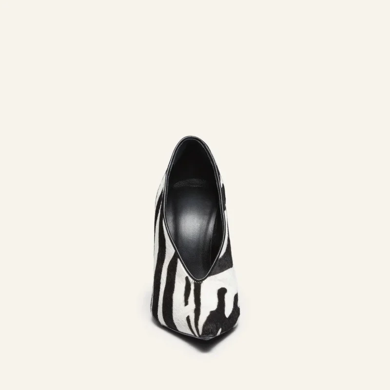 Ladies V-Cut Pointed Toe Stiletto Pumps Thin High Heels, Fashion Zebra Print Leather Footwear for Party Office Banquet Night Out