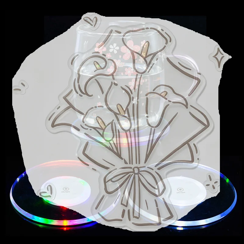 LED Coaster Acrylic Bar Cocktail Flash Base Mats Crystal Ultra-Thin LED Light Coaster For Bar Table Decoration Accessories