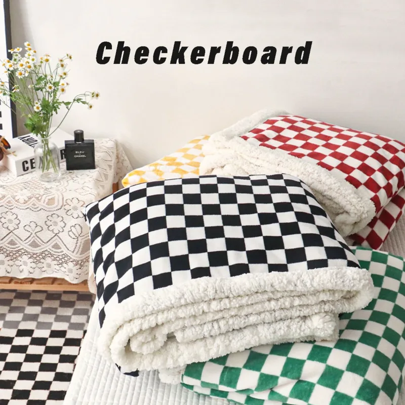

Ins Checkerboard Lambswool Blanket Double Thickened Sofa Leisure Blanket Home Room Dormitory Cover Blanket Nap Shawl Blanket