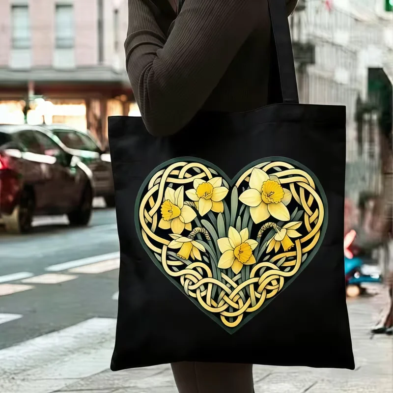 Leopard Print Heart Love Letter Canvas Tote Bag Trendy Reusable Shoulder Handbag For Teen Girls Shopping Travel School Holiday - view 2