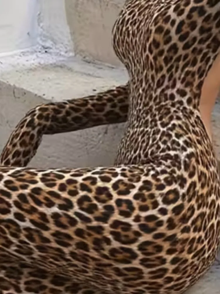 Combinaisons Sexy imprimées léopard pour femmes, Slim, tendance, dos nu, serrées, manches longues, vêtements pour filles, mode Streetwear, 2025