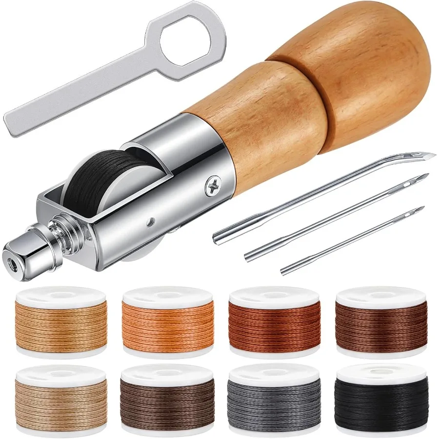 خياطة يدوية مكونة من 12 قطعة من الجلد مع مجموعة إكسسوارات حرفية لمشاريع الأعمال الجلدية التي تتضمن 3 أحجام إبر R