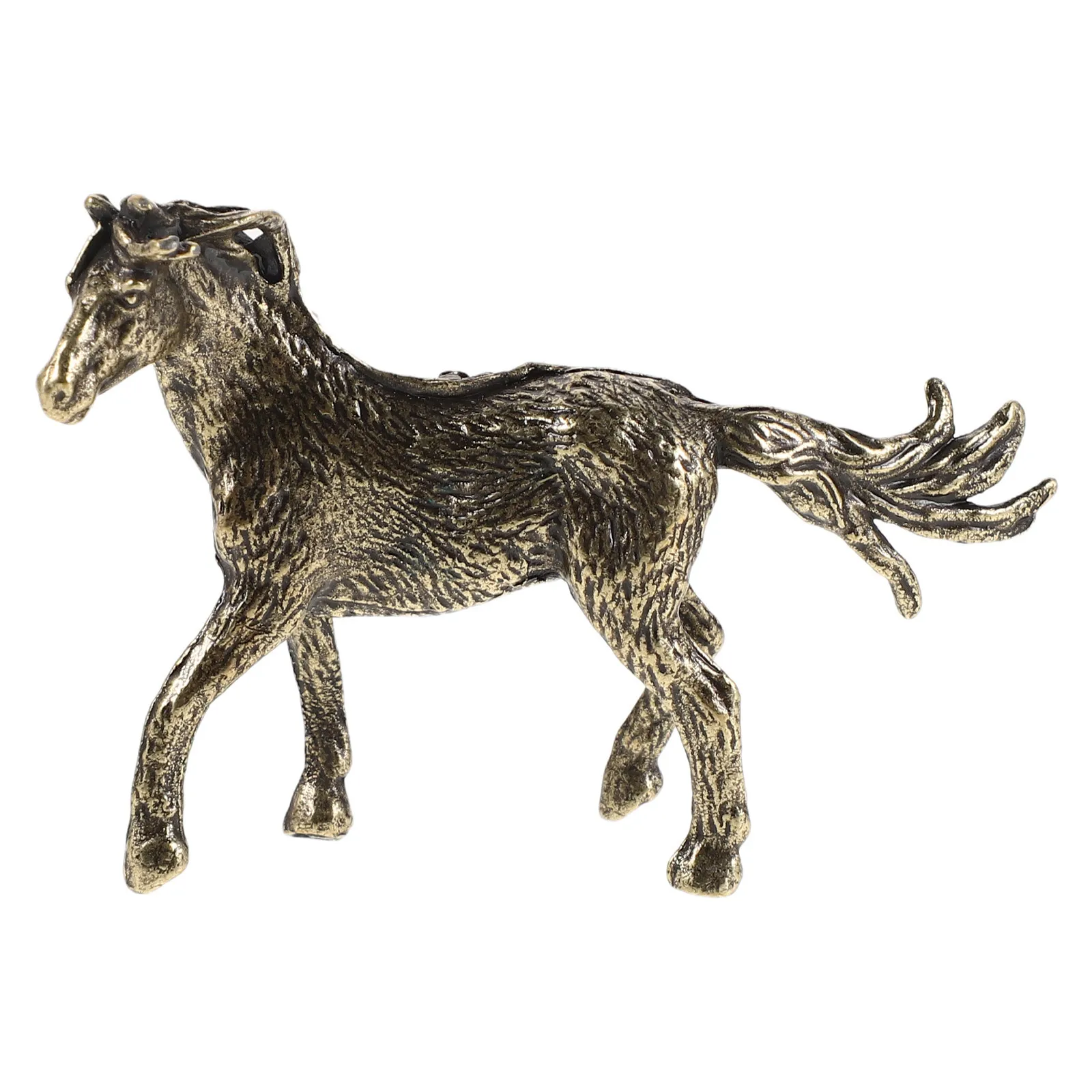 

Vintage Horse Golden Alloy Miniature Carved Standing Sculpture For Desk Coffee Table Home Office Decor
