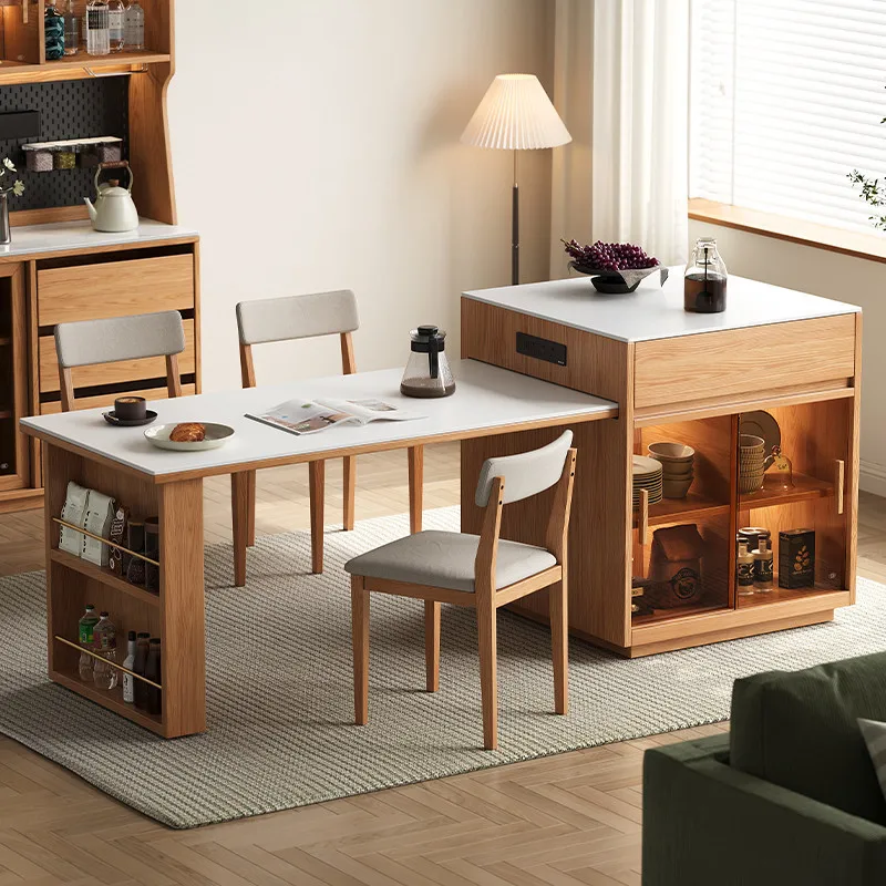 

All Solid Wood Oak Island Dining Table Integrated Household Retractable Fallen Log Wind Kitchen Bar