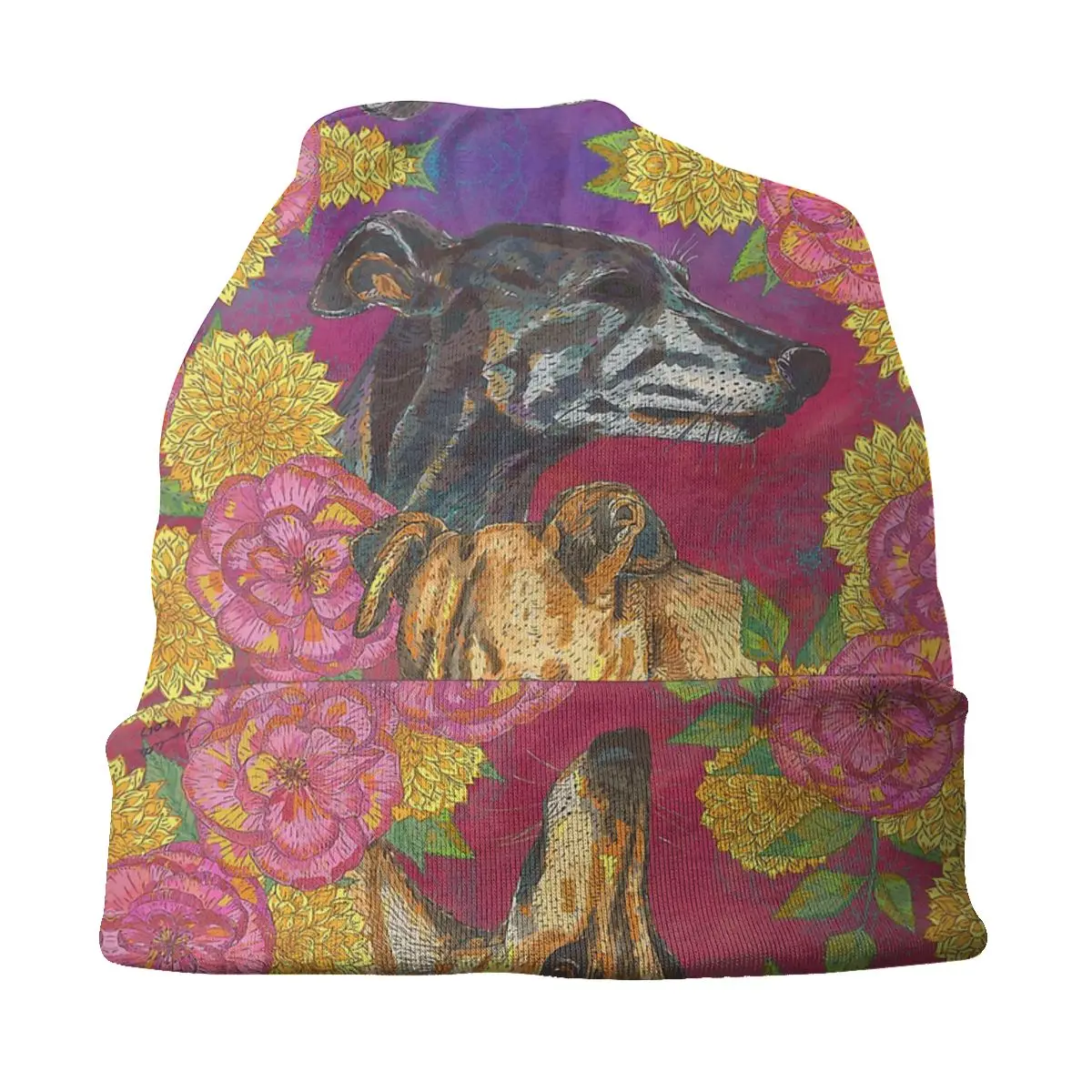 Geryhound Greyhounds Dog Floral Girlies Flowers Men Women Thin Beanies Windproof Ski Cap Double Layer Fabric Bonnet Hat