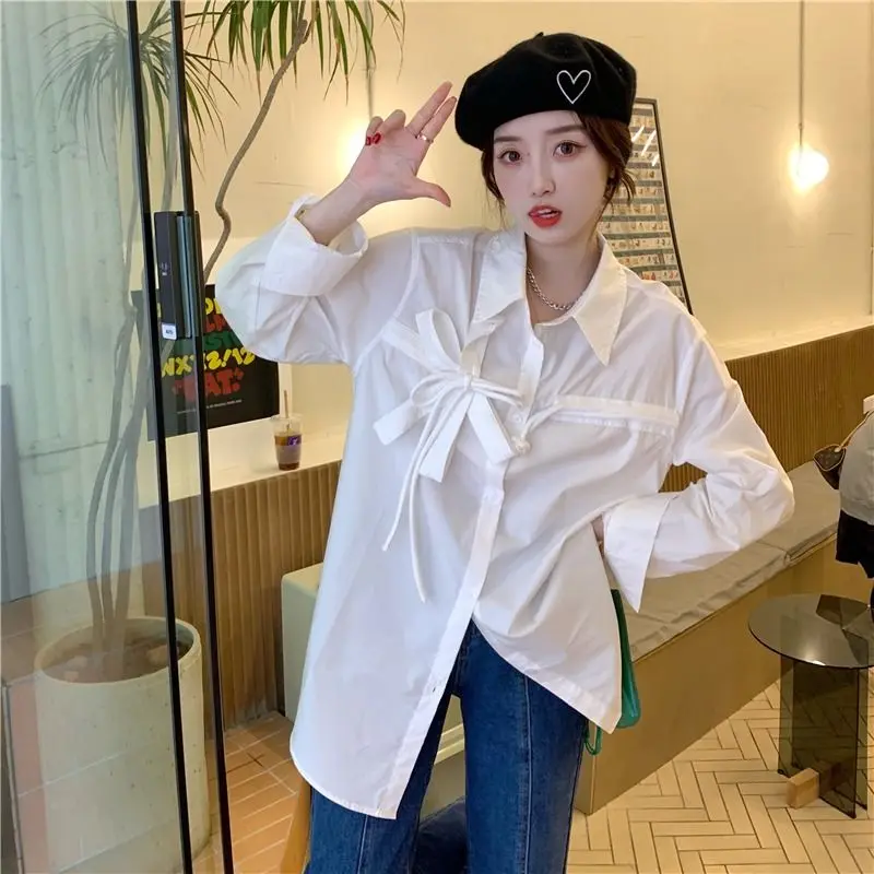 Deeptown White Shirts for Women Elegant and Youth Woman Blouses Korean Fashion Oversized Pink Top Long Sleeve Chic Harajuku Cute