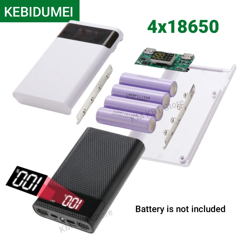 KEBIDUMEI 4x18650 Battery DIY Power Bank Case 5V 2A Dual USB Micro Type C Battery Storage Box Case Holder Without Battery