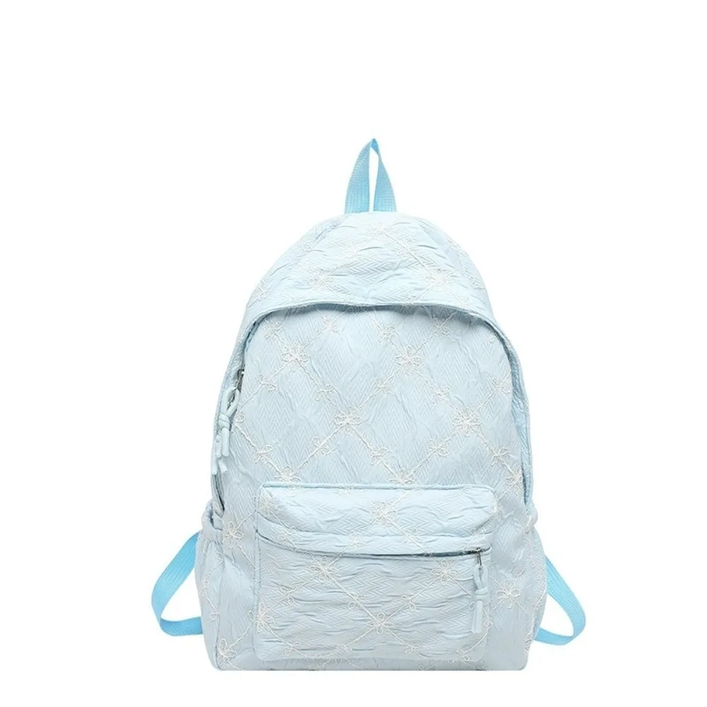 Cute Sweet Bow Backpack Minimalist Solid Color Nylon Rucksack Large Capacity Lightweight Student School Bag Outdoor Use