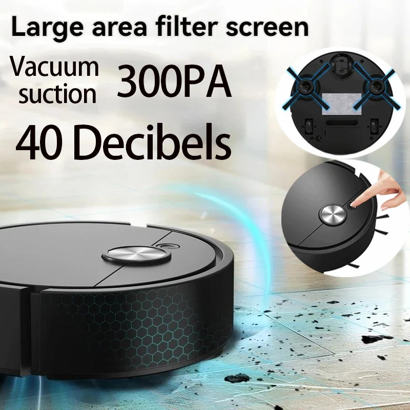 3-in-1 Smart Robotic Vacuum, 300Pa Strong Suction, Hard Floor, Pet Hair, Carpet, Auto Home Clean, Mop-Vacuum Combo, Efficient