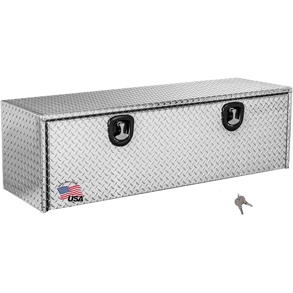 Diamond Tread Aluminum Underbody Tool Box Lockable Weatherproof Design Corrosion Resistant Durable Compression Latch Mountable