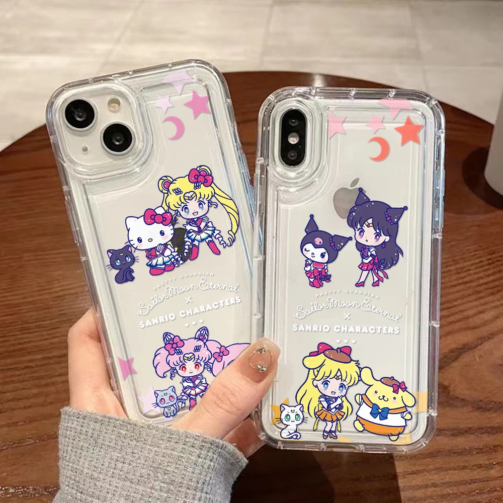 Sailors Hello Kitty Moons Phone Case for iPhone 16 15 14 Plus 13 12 Mini 11 iPhone16 Pro Max X Xs XR 7 8 Anti-fall Airbag Cover