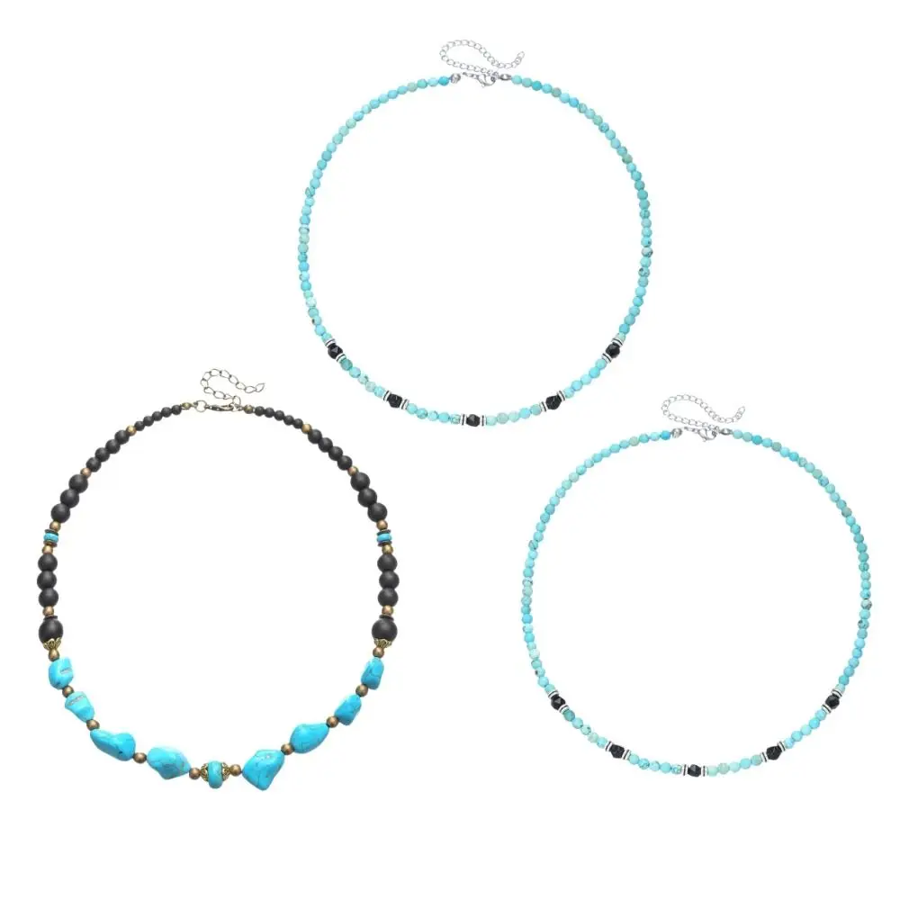 العرقية نمط الفيروز قلادة الرجال الخرز الأسود الملمس مطرز قلادة ملحق قابل للتعديل البلد الغربي قلادة السفر #6