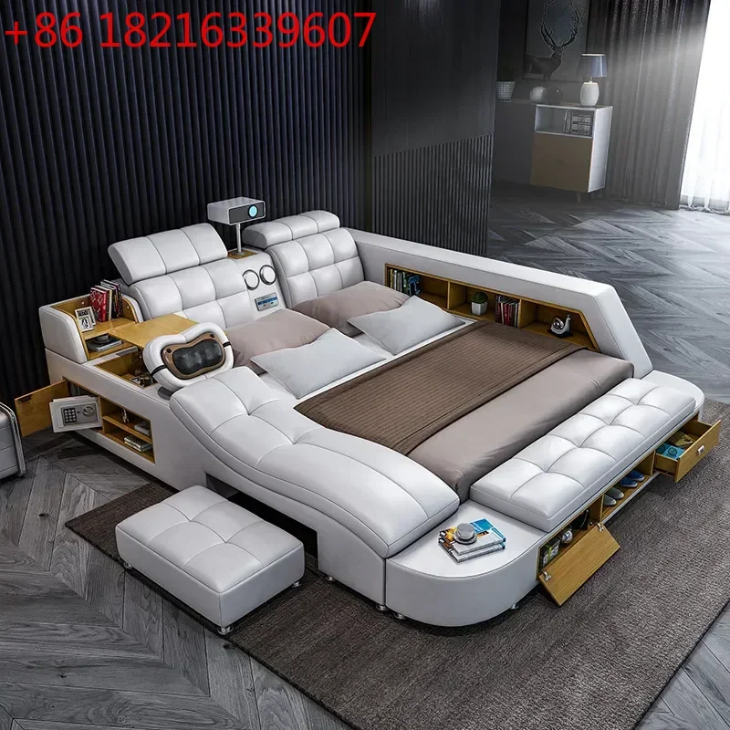 YAO Modern Smart Leather Bed with Projector and Massage Function 1.8m Double Tatami Style Master Bedroom Furniture Soft