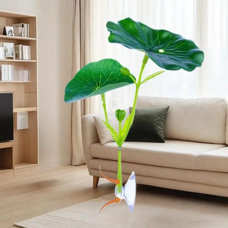 Hot 1Pcs Fish Tank Fake Plants Decoration Green Leaf Hammock For Betta Fish Stress-Reducing Aquarium-Safe Decor With Suction Cup