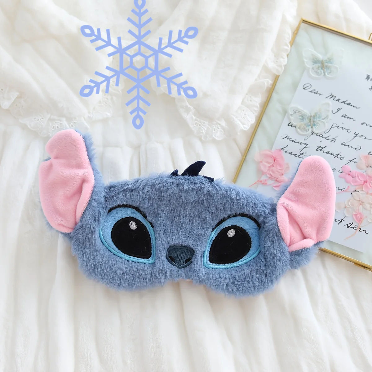 Disney Stitch plush eye mask with cute cartoon design and pink ears, your little sleep helper