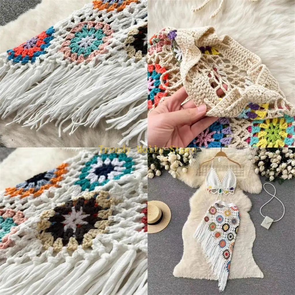 N5kb Women Beachwear 2 pezzi Set sexy Bra Halter in maglia e gonna asimmetrica