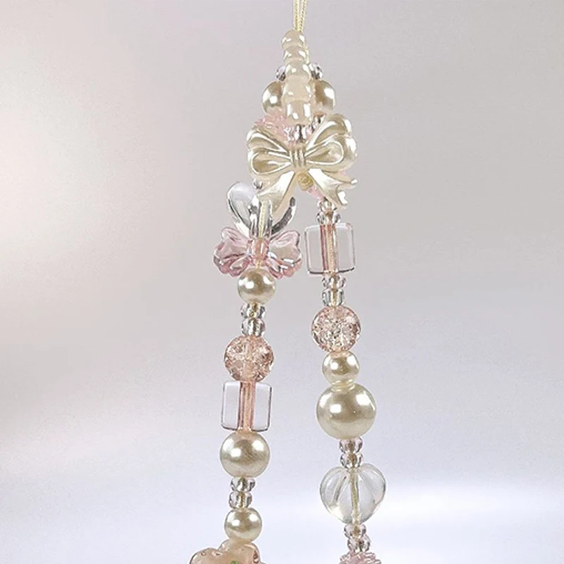 لطيف الزجاج Bowknot زهرة حبة شريط لتعليق الهاتف المحمول سلسلة سحرية عقدة الهاتف المحمول سلسلة مفاتيح قصيرة حقيبة فتاة قلادة الكاميرا ل Airpods