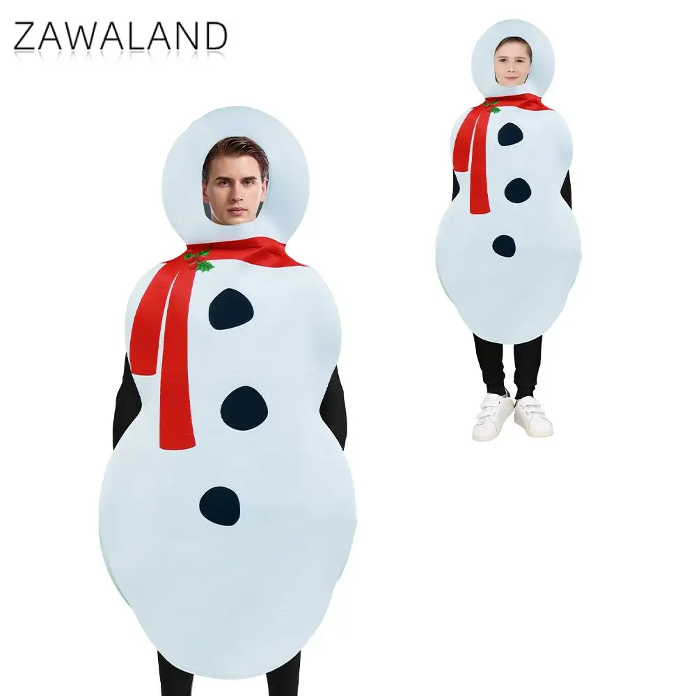 

Zawaland Christmas Snowman Cosplay Costume Family Set Halloween Party Funny Dress Up Stage Show Xmas Snow Man Sponge Suit