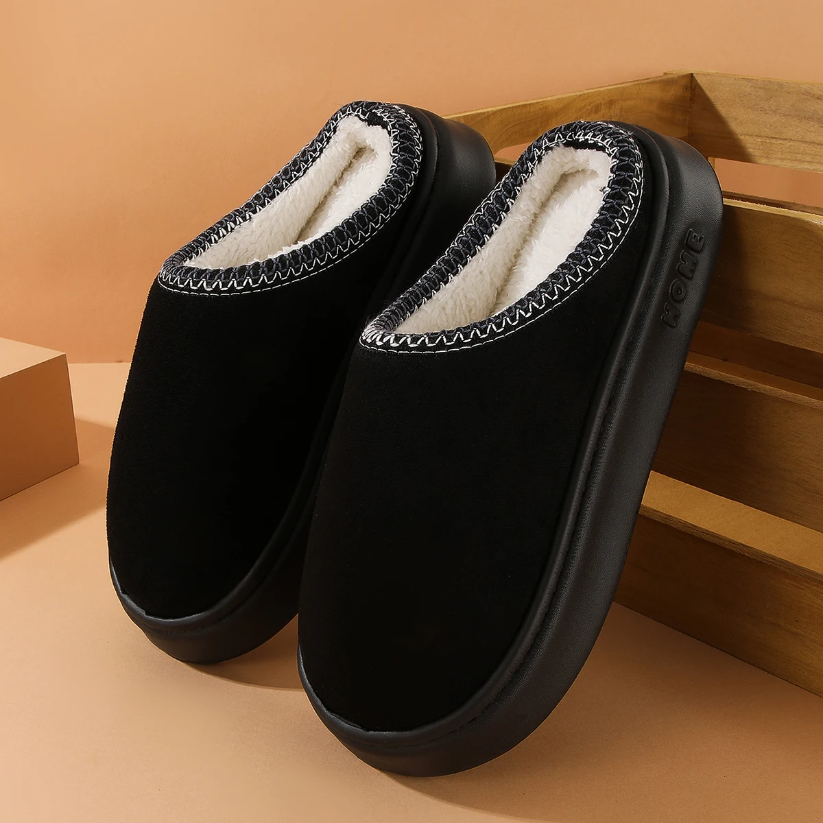 Men's Cotton Slippers, Women's Style, Fleece-Lined, Thick-Soled, Non-Slip, Indoor Height-Increasing Slippers, Couple Slippers, Cotton Slippers, Women's Style