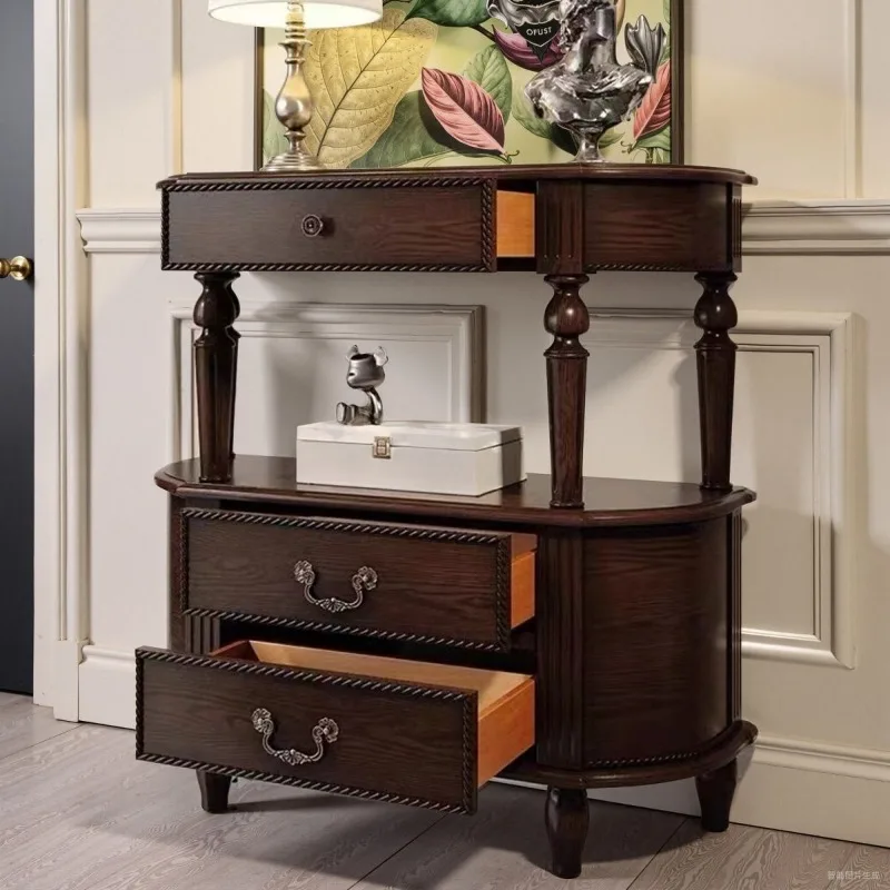 

American living room solid wood dining side entrance foyer semi-round entrance retro European style wall aisle locker